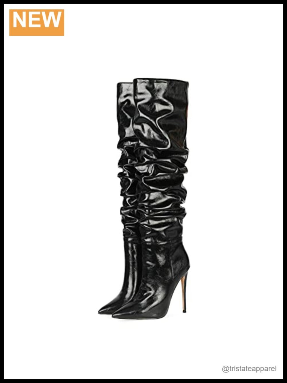 Vegan Leather Slouchy Knee High Stiletto Heel Boots Pointed Toe, 12cm Heel
